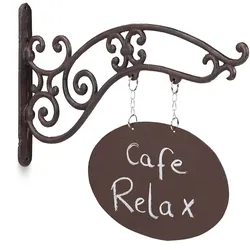 Relaxdays Ladenschild, Antik-Design, zum Beschriften, Schild mit Ausleger, Gusseisen, Bar, Geschäft, Eingang, braun