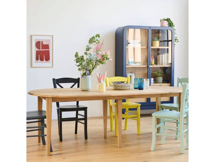 Hellin, Depuis 1862 Table ronde 6 pieds fuseau D105 + 3 rallonges bois - VICTORIA 4 pers Marron Chêne