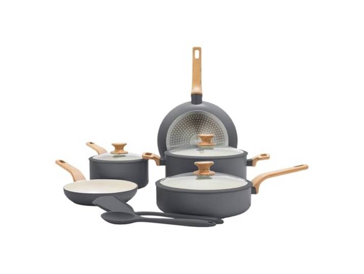 GreenPan Essence Kochgeschirr-Set, Keramik, antihaftbeschichtet Keramik-Antihaftbeschichtung, geschmiedetes Aluminium, induktionsgeeignet, ofenfest bis 160 °C, spülmaschinenfest, grau