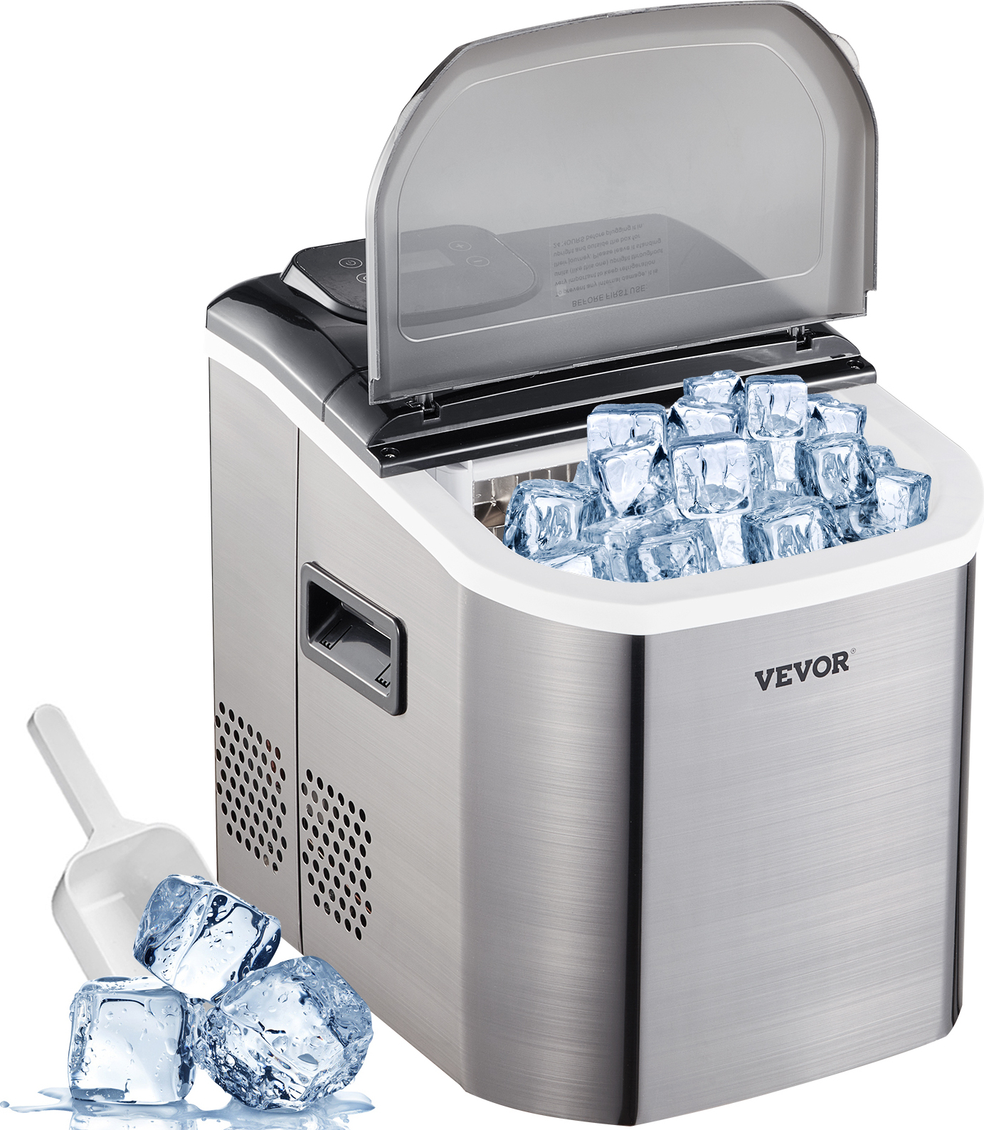 BuoQua 18kg Eiswürfelmaschine mit Eiswürfel Eiswürfelbereiter Weiß Kommerzielle Eismaschine Ice Maker 220V
