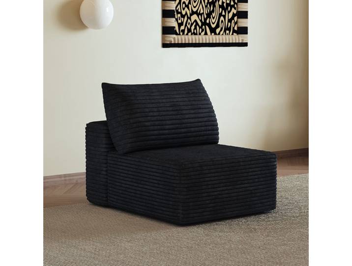 Fauteuil 1 place modulaire en velours côtelé noir 70 x 95 x 83 cm