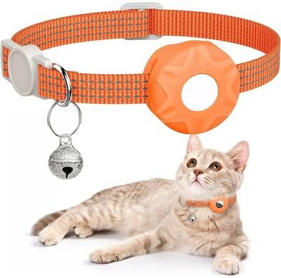 Uplift Essentials Reflective AirTag Safety Cat Collar Secure GPS Tracking & Breakaway Protection orange