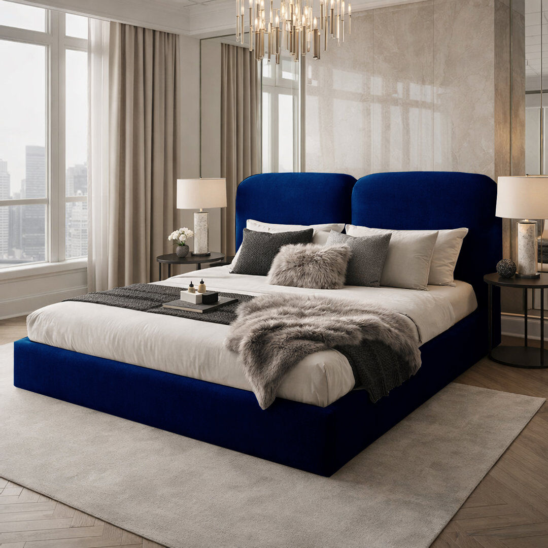 Canora Grey Upholstered Velvet Bed Marine Super King (6')
