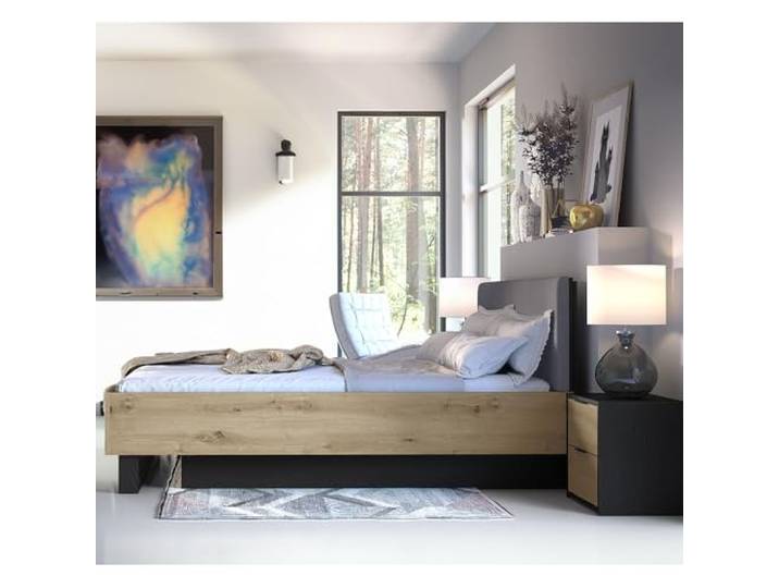 Lomadox Schlafzimmer Set 3-teilig mit Bett 160x200, 2 Nachttische in Artisan Eiche und Graphit