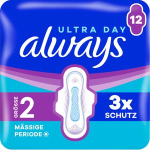 always Damenbinden Ultra Day Long, Größe 2, geruchsneutralisierend, mit Flügeln, 12 Stück