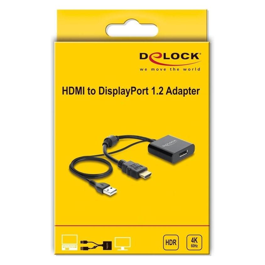 Delock Adapter: HDMI-Stecker auf DisplayPort-Buchse, 4K, 60 Hz (HDMI, DisplayPort) (63005)