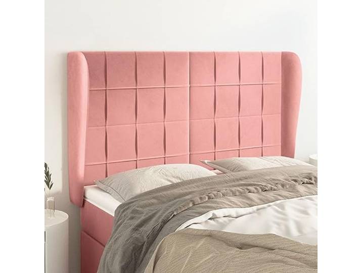 KTHLBRH Kopfteil aus rosafarbenem Samt, klassisch, elegantes Design, für Bettgestell mit verstellbarer Höhe, Beine aus robustem Holz, weich, luxuriöser Stoff, Rückenunterstützung