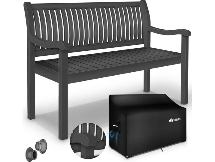 tillvex® Banc de jardin en bois Anthracite 125 cm / 2 - 3 personnes Banc de parc Banc massif Meubles de jardin