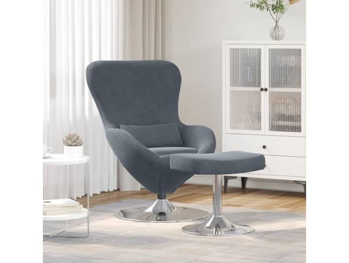 HEFZGDB Ei-Stuhl mit Fußhocker Dunkelgrau Samt Moderner Sessel mit passender Fußstütze für Wohnzimmer Schlafzimmer Bequeme Polsterung Stahlrahmen Langlebig Entspannung