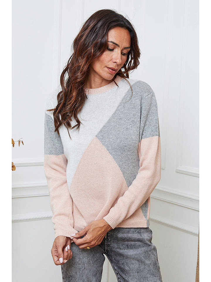 So Cachemire Pullover "Lanos" in Rosa/ Grau/ Weiß - M