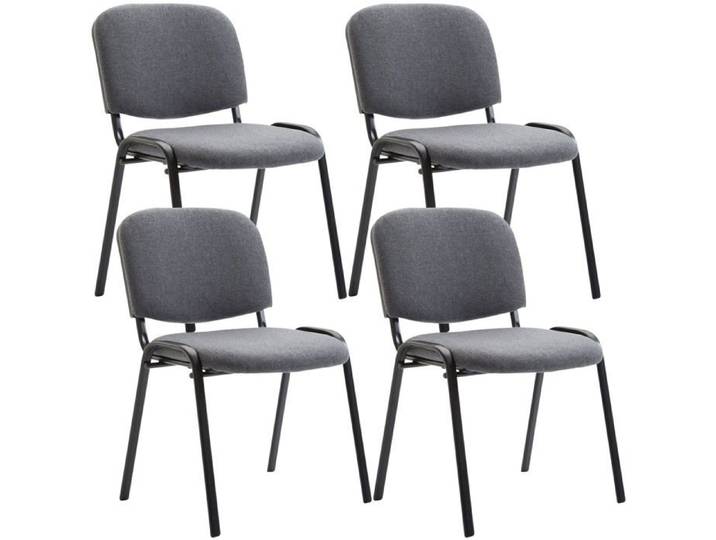 Lot de 4 chaises visiteur empilable zone d attente en tissu gris pietement a 4 pieds en metal noir 10_0003192