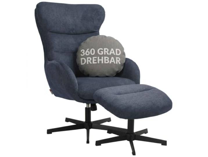 MR. DEKO Relaxsessel Lucito mit Fußhocker, Fernsehsessel Wohnzimmer Blau 360° Drehfunktion