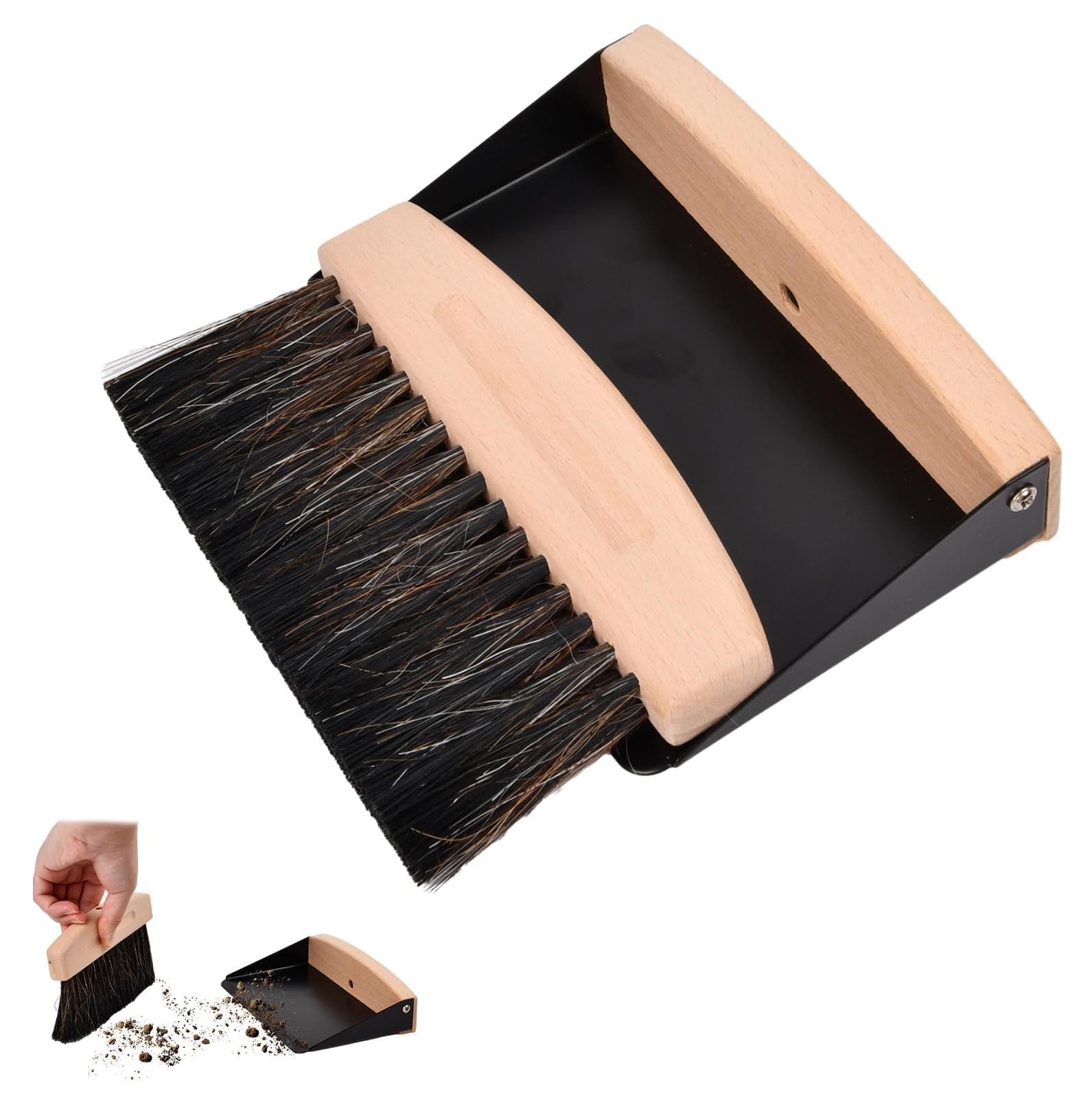 Dripio Magnetische tafelborstelset van hout met paardenhaar, beige-zwart, 14,9 cm
