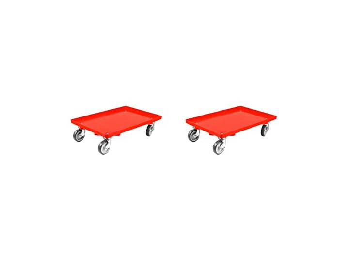 SparSet 2X Transportroller für Euroboxen 60x40cm mit Gummiräder rot Geschlossenes Deck 2 Lenkrollen & 2 Bremsrollen Traglast 300kg Kistenroller Logistikroller Rollwagen Profi-Fahrgestell