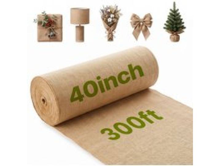 VEVOR Jute Stoff, Sackleinen-Stoffrolle, 45x45 hochdichte breite natürliche Sackleinen-Stoffrollen, 1016mmx91,4m, für Dekoration, Handwerk, Hochzeit, Gartenarbeit, Pflanzen- & Baumwinterabdeckung