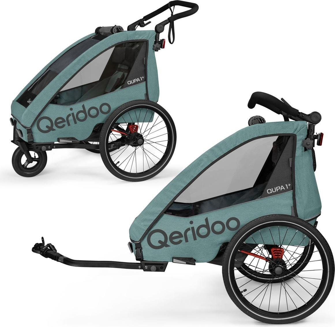 Qeridoo QUPA Plus 1 - Kinderfahrradanhänger für 1 Kind, Farbe: Mineral Blue