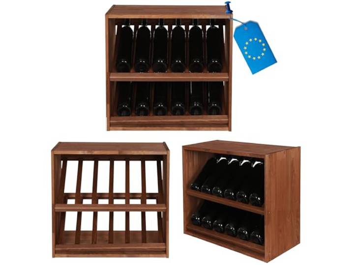 MODO24 Präsentations-Weinregal Massivholz 12 Flaschen 60x60x30 cm Braun Modulares Flaschenregal für Weinpräsentation aus Holz, Stabile Flaschenablage & Weinständer für Küche, Wohnzimmer & Keller