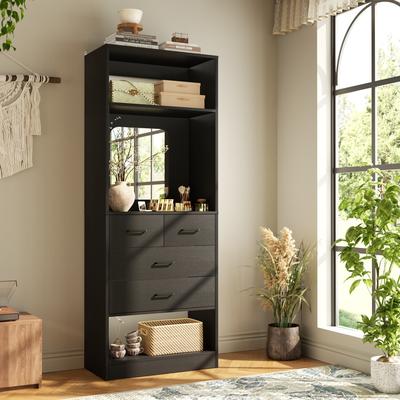 Rackcog Cimly 25''W Closet Organizer with Mirror and Drawers, Freestanding Closet System for Walk-in/ Reach-in Closet