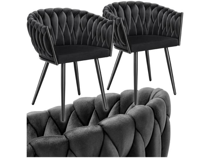 Set Esszimmerstuhl Astano Samt, Knotendesign - schwarz, 2er Set