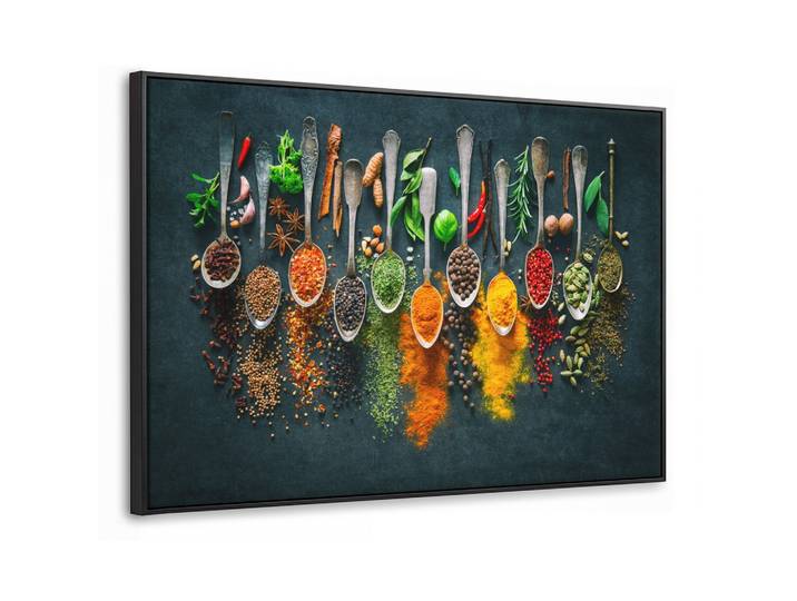 LEINWAND Bilder mit Rahmen - Kräuter - Gewürze - Löffel - 150x100