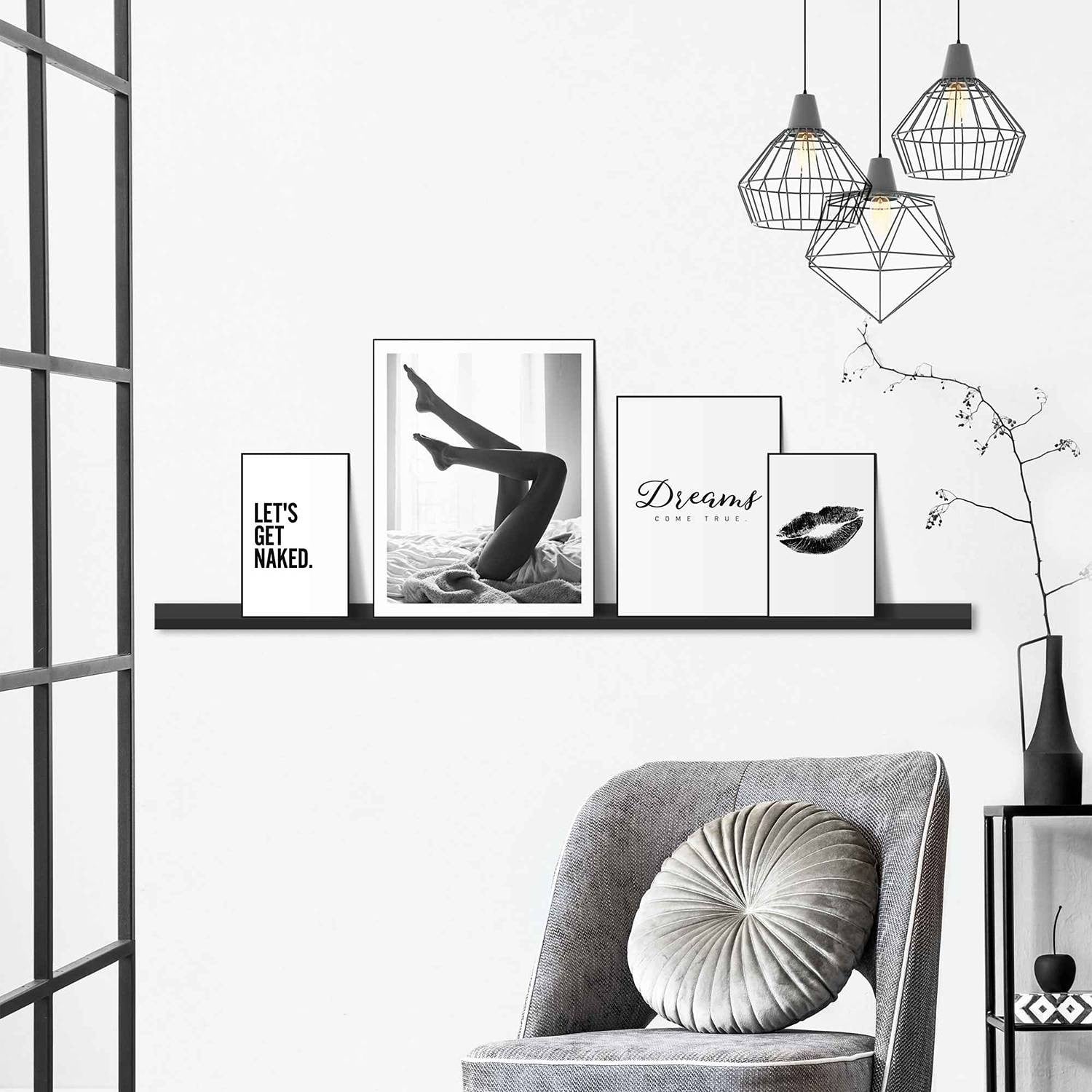 home24 Set afbeeldingen Droom, 4-delige abstracte grafische prints in zwart houten frame, 40 x 50 x 1 cm