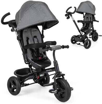 Costway 4-in-1 Baby Tricycle Toddler Trike with Reversible Seat and 5-Point Safety Harness-Gray