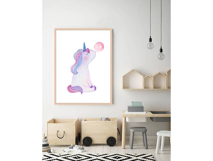 Tableau déco Unicorn Blowing Bubble Gum 63 x 83cm Multicolore