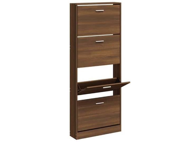 Armoire à chaussures - - Range-chaussures - Bois ingénierie - Chêne marron - 4 tiroirs - 59x17x150cm 744bdq73m