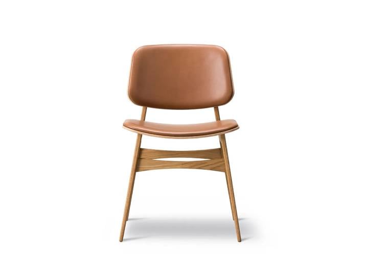 Fredericia Furniture Søborg 3052 Holzgestell Stuhl voll gepolstert Leder Omni 307 Cognac, lackierte Beinenden