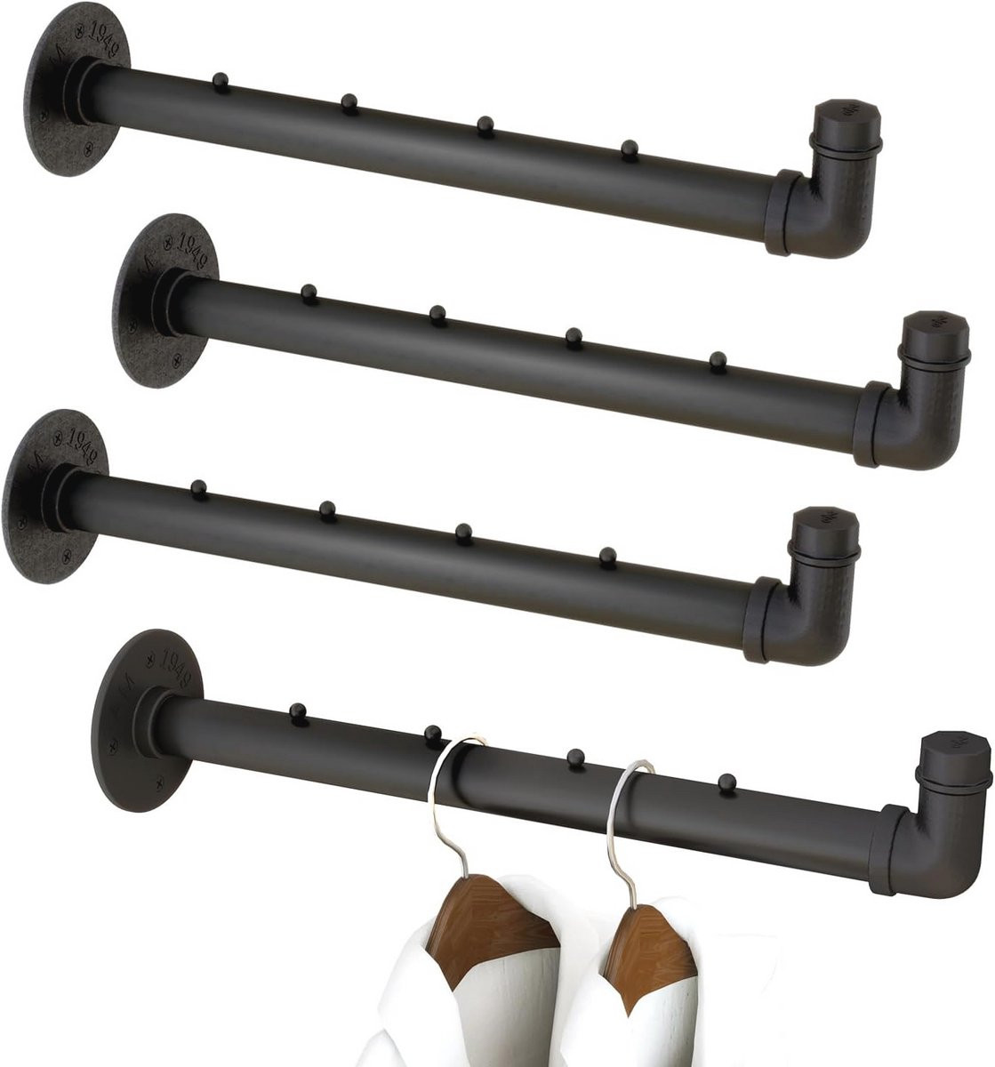 Industriële Pijp Kledingstang 40 cm - Multifunctionele Wandgemonteerde Kledingrek Zwart