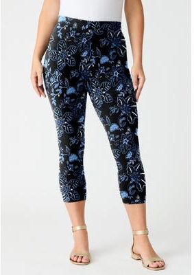 Plus Size Women's Plus Size Essential Stretch Capri Legging by Roaman's in Black Textured Floral (Size 12) Activewear Workout Yoga Pants