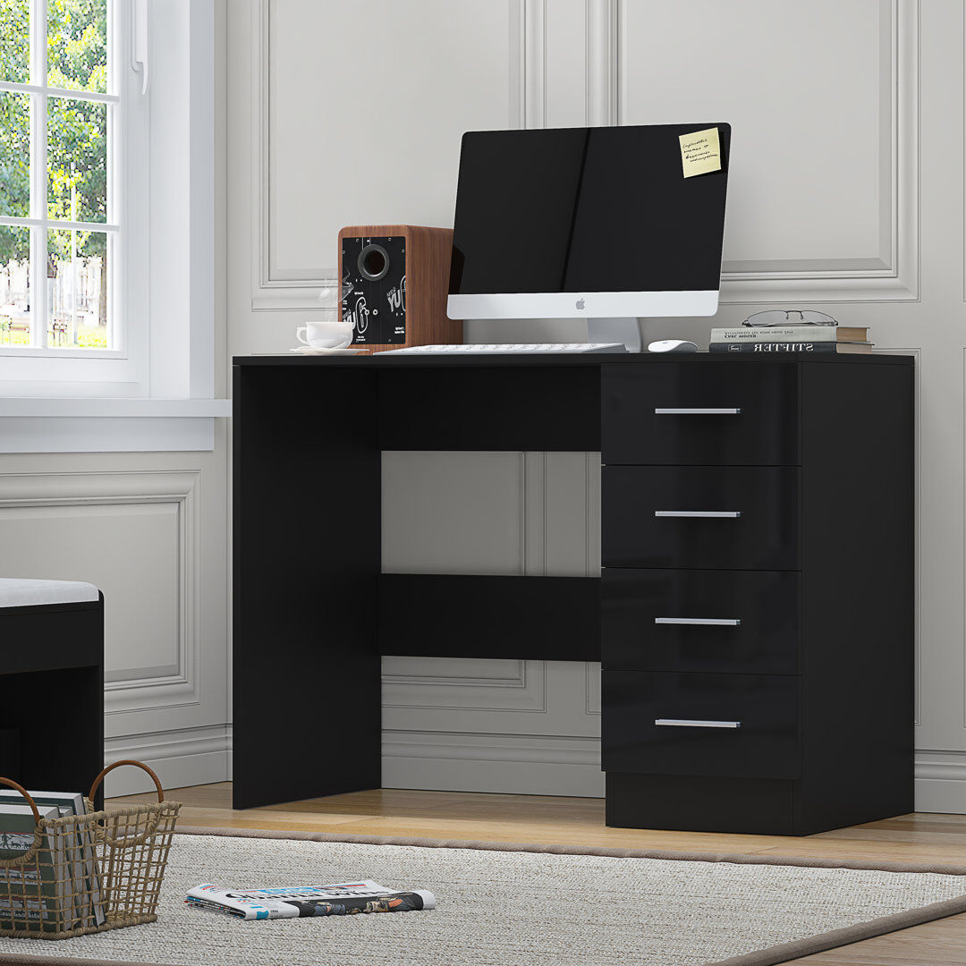 Zipcode Design Eva High Gloss 4 Drrawer Dressing Table - H: 72cm x D: 39.5cm x W: 99cm Black Oak/Gloss Black 72cm H X 99cm W X 39.5cm D