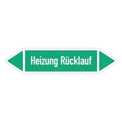 Aufkleber I RKZ-Etikett Heizung Rücklauf,DIN 2403,grün/weiß,ab Ø 90mm,440x100mm,2/Bogen