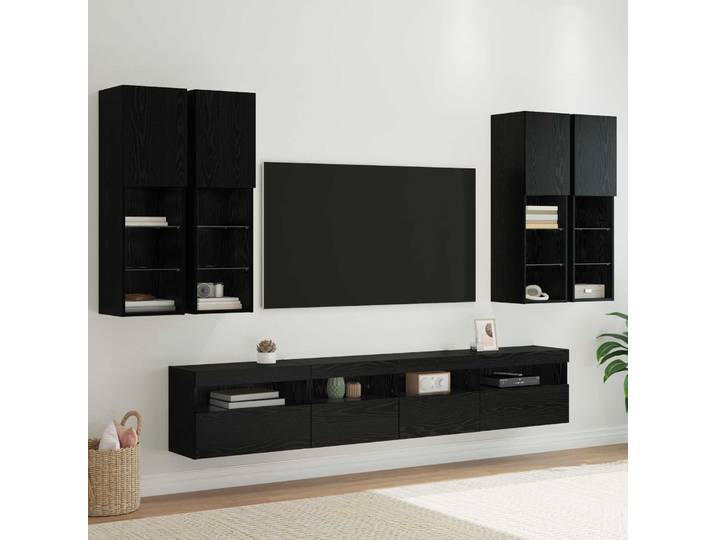 vidaXL TV-Wandschrank-Set mit LED-Lichtern 7 stk. Schwarz Eichen-Optik