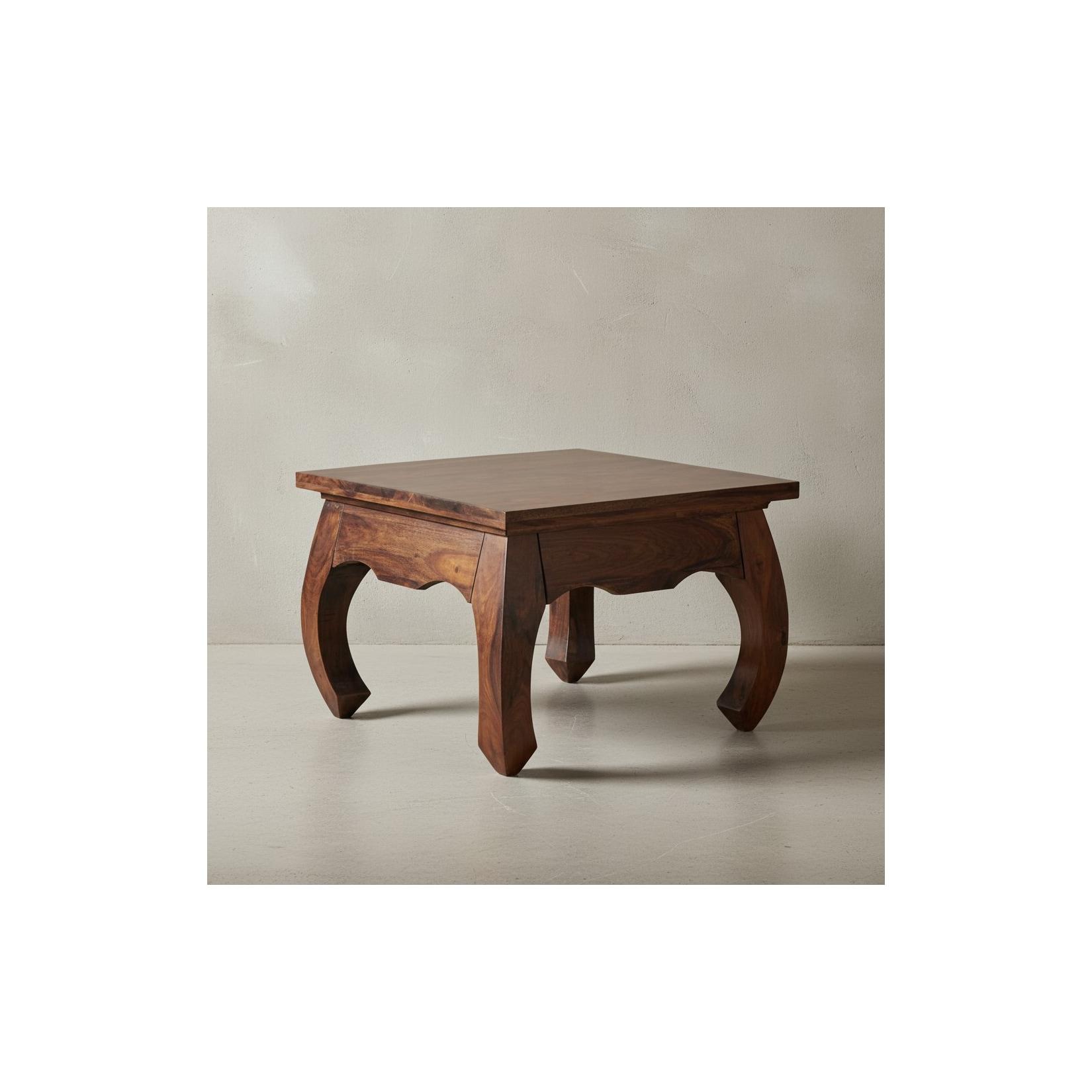 KADIMA DESIGN Sheesham Couchtisch Kanada im Landhausstil, 60x60 cm, handgefertigt, elegante Opium-Form, pflegeleicht und robust