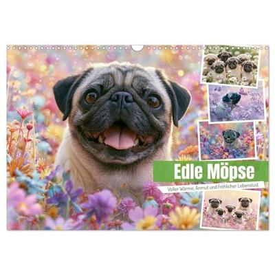 Edle Möpse (Wandkalender 2027 DIN A3 quer), CALVENDO Monatskalender