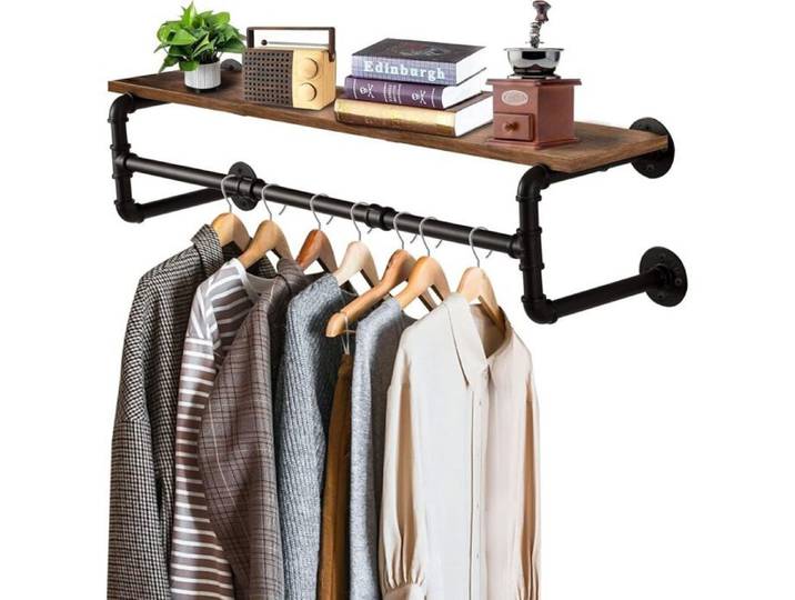 Tringle à Vêtement Industriel Avec étagère Portant à Vêtements Mural Barre à Vêtements amovible et Multifonction