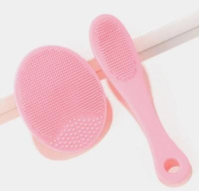 Useful Little Things Premium Two Piece Silicone Facial Cleansing Brush And Pore Scrubber Set pink