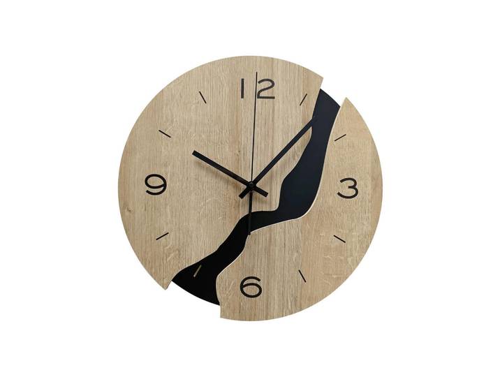 Wanduhr, Schwarz, Eichefarben, Holz, Metall, Kunststoff, Fsc, Made in EU, Dekoration, Uhren, Wanduhren