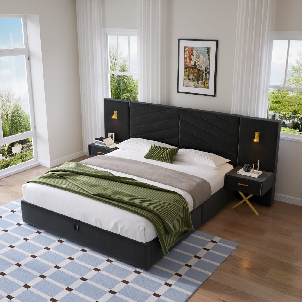 KOMHTOM Lit relevable en pin noir 160x200 cm Noir 266x117x205cm
