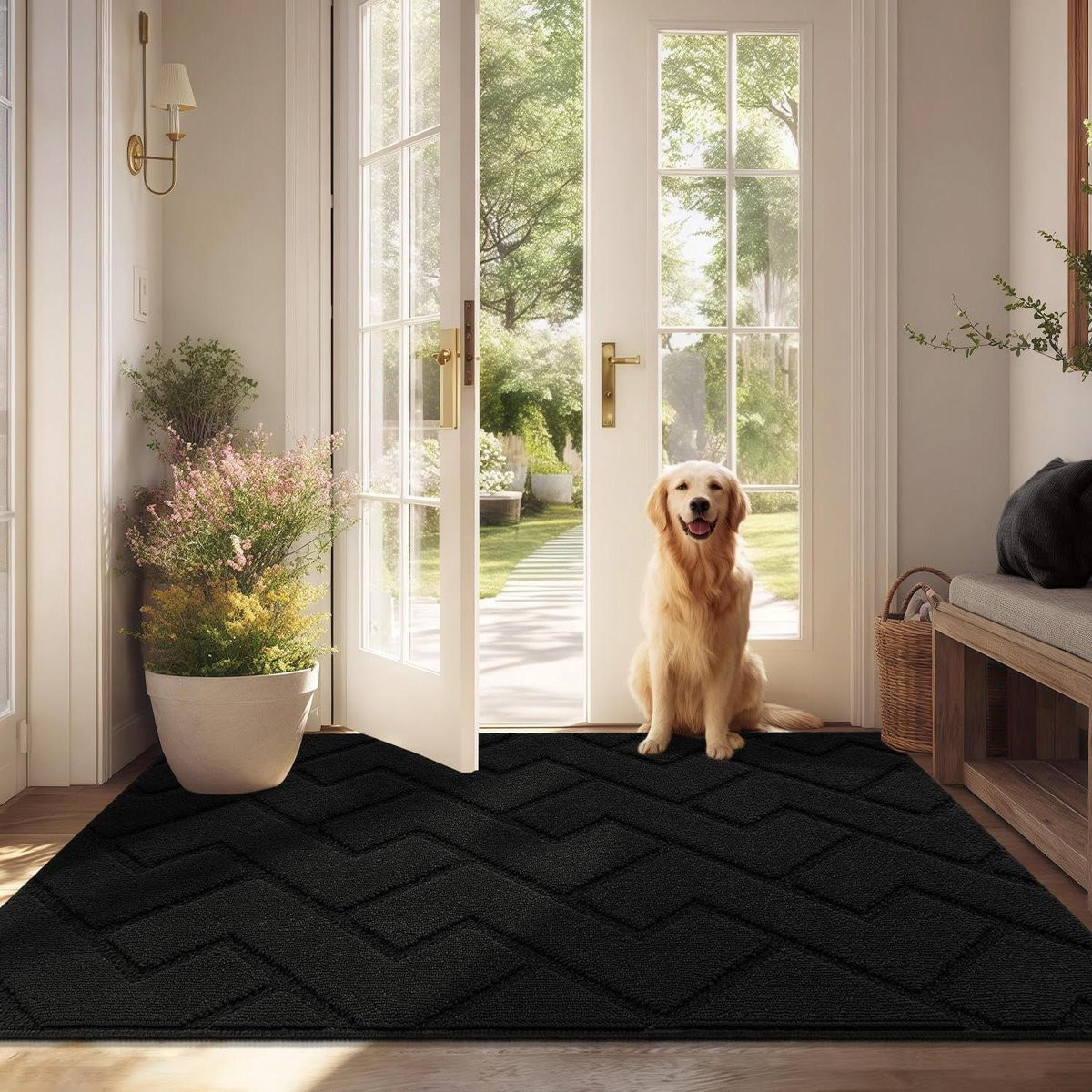 Zwarte waterabsorberende deurmat voor binnen - Machinewasbare schoonloopmat en vuilschraper - 80 x 120 cm