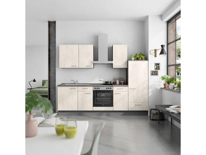 Küchenleerblock, Grau & Weiß, 270 cm, Metall, 3 Schubladen, Nobilia