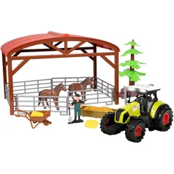 Toi-Toys Ackersville Pferdestall mit Traktor, Licht und Sound-Spielset, 14-tlg.