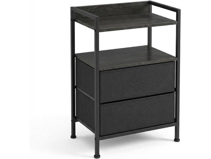 GARVEE Table de chevet Table d'Appoint Industrielle avec 2 tiroirs de rangement en Tissu Table de rangement chambre Cadre métal noir