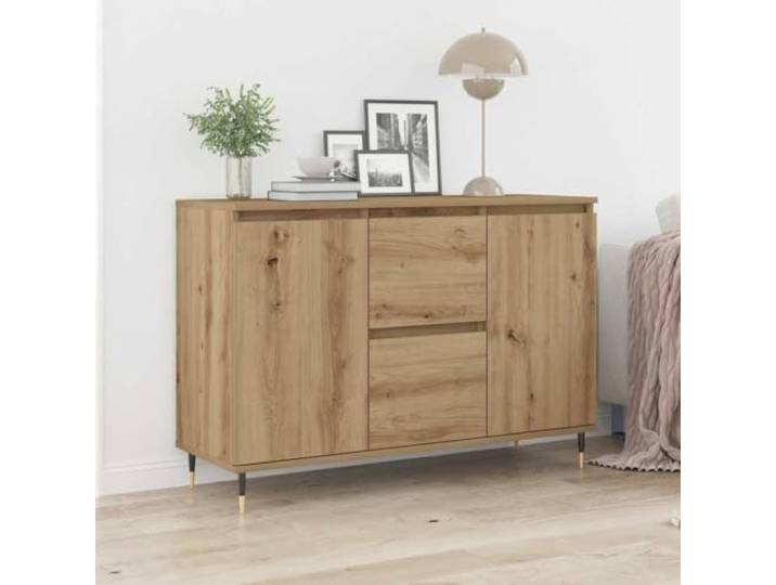 ZXQVLMRS Sideboard Artisan-Eiche Holzwerkstoff Kommode Schrank 101.5x35x70 Mit 2 Schubladen & 2 Türen, Stabiles Design, Für Wohnzimmer