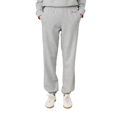 Jogginghose S.OLIVER "s.Oliver X Heidi Klum Joggpants mit Logo", Damen, Gr. 40, N-Gr, grau (mid grau), Sweatware, Obermaterial: 85% Baumwolle, 15% Polyester, meliert, bequem lang, Hosen Jogginghose, mit elastischen Bündchen und kleinem Logoprint