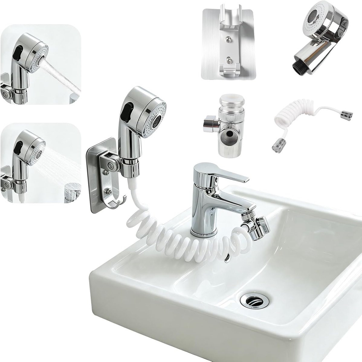 Robuuste handdouche voor wastafel en badkamer met wandbevestiging zonder boren