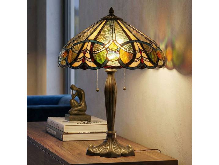 Tiffany tafellamp 5299, multicolor, Woon-/ Eetkamer, Glas, Tiffany, tafellamp