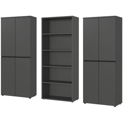 Büromöbel-Set GERMANIA "Lemont", grau (graphit), B:272cm H:197cm T:40cm, Holzwerkstoff, Kunststoff, Metall, Arbeitsmöbel-Sets, Büromöbel-Set, Set bestehend aus 2 Aktenschränke 4042 und 1 Aktenregal 4235