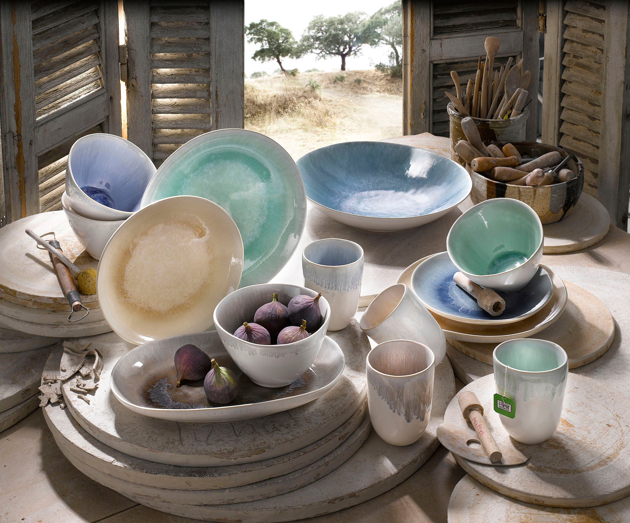 Kombiservice CREATABLE "Aquarius", bunt (mehrfarbig), 16 Stk., Steinzeug, Geschirr-Sets, Kombiservice, Spezialglasur, handwerklicher Look